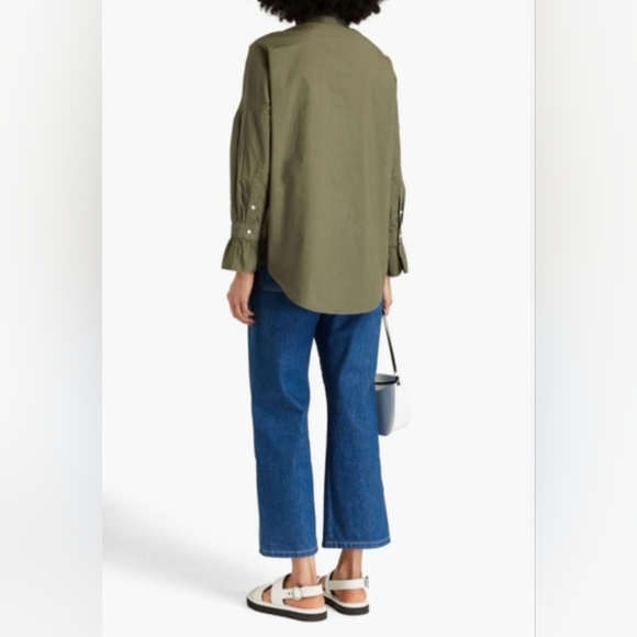 ALEX MILL Easy Ruffle Cotton Poplin Shirt, Dusty Olive, Size M, Spring - Picture 8 of 15